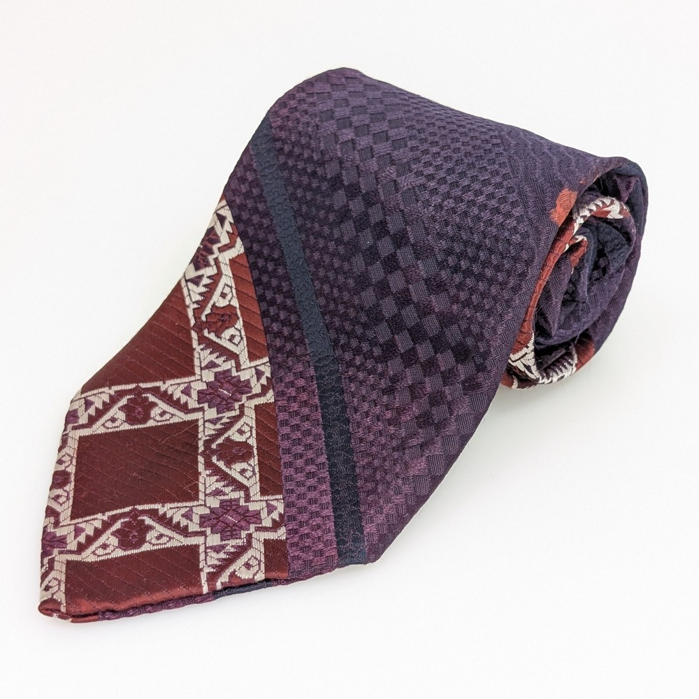 Vintage Mitzi Cravat Geometric Colorblock Neck Tie 3.75 x 52 Purple Red Italy